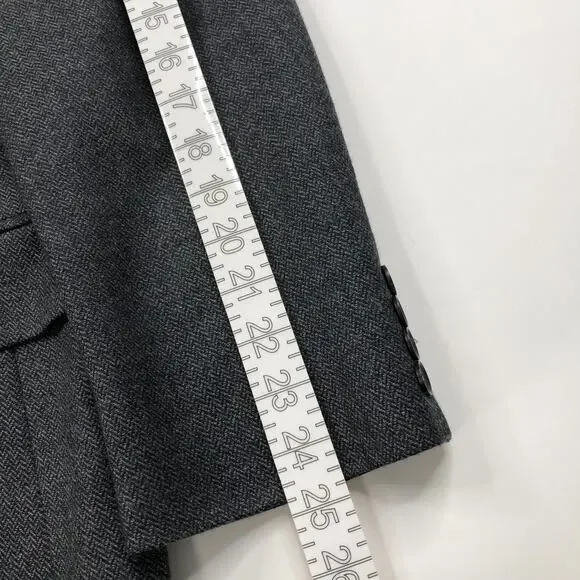 Brooks Brothers 346 Wool 44R Button Sport Coat Jacket Herringbone Blue Gray